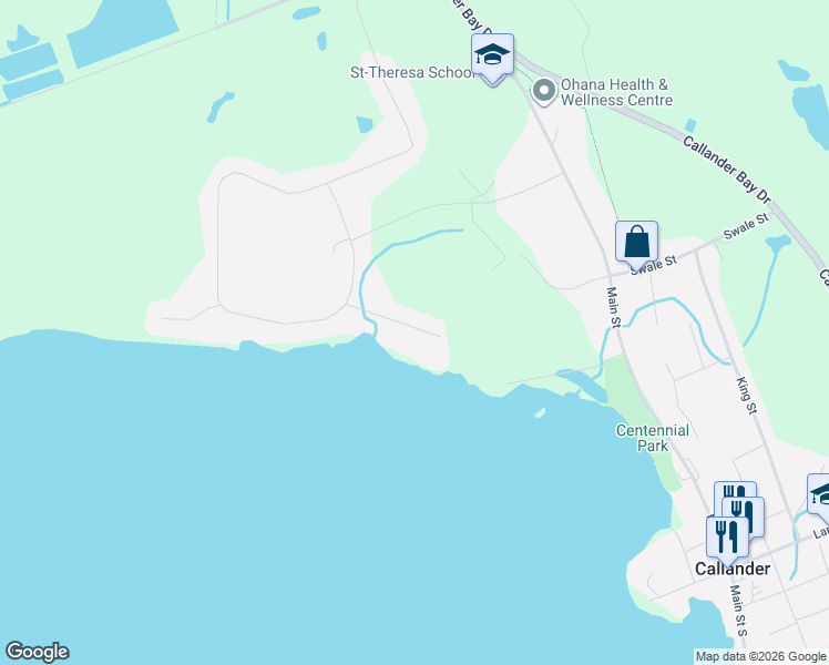 map of restaurants, bars, coffee shops, grocery stores, and more near 65 Marine Drive in Callander