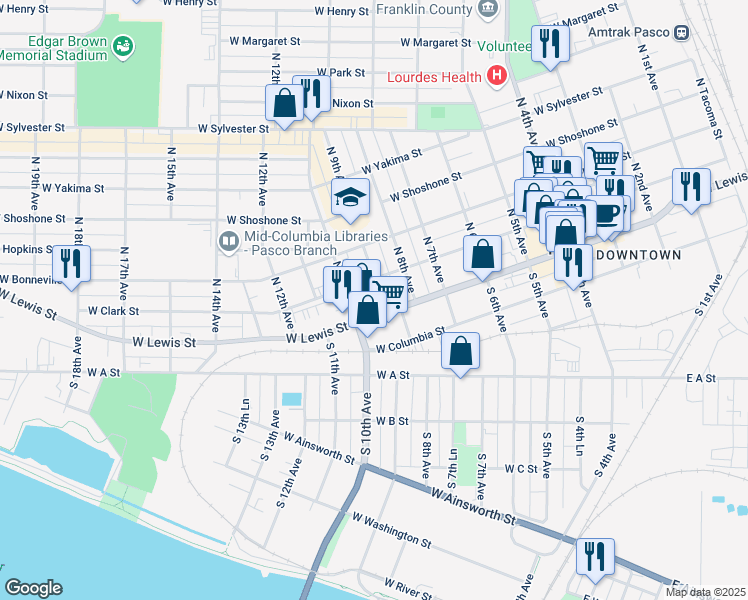 map of restaurants, bars, coffee shops, grocery stores, and more near 720-998 W Lewis St in Pasco