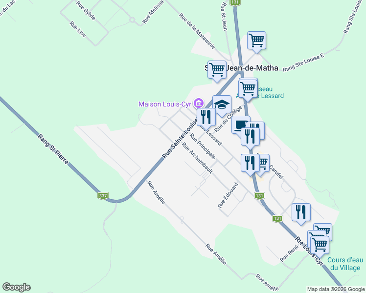 map of restaurants, bars, coffee shops, grocery stores, and more near 16 Rue Archambault in Saint-Jean-de-Matha