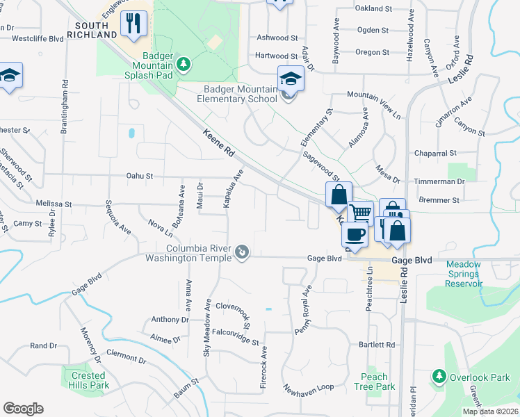 map of restaurants, bars, coffee shops, grocery stores, and more near 1724 Kapalua Ave in Richland