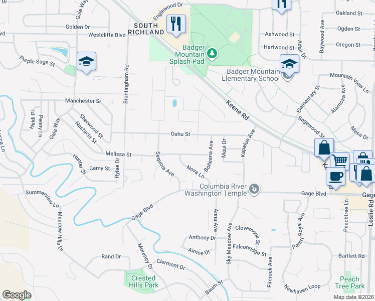 map of restaurants, bars, coffee shops, grocery stores, and more near 438 Melissa Street in Richland