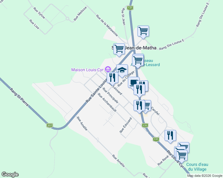 map of restaurants, bars, coffee shops, grocery stores, and more near 180 Rue Laurent in Saint-Jean-de-Matha