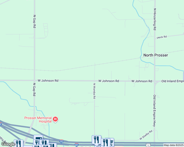 map of restaurants, bars, coffee shops, grocery stores, and more near 10002 North Wamba Road in Prosser