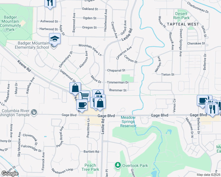 map of restaurants, bars, coffee shops, grocery stores, and more near 68 Bremmer Street in Richland