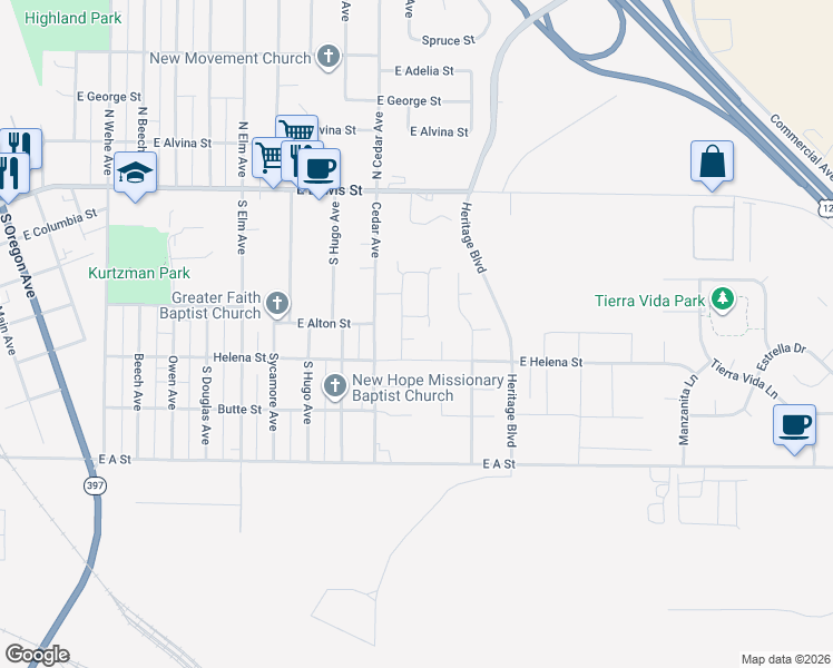 map of restaurants, bars, coffee shops, grocery stores, and more near 407 Cedar Avenue in Pasco