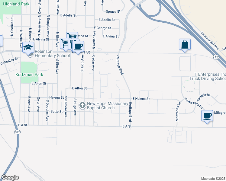 map of restaurants, bars, coffee shops, grocery stores, and more near 505 Fallon Court in Pasco