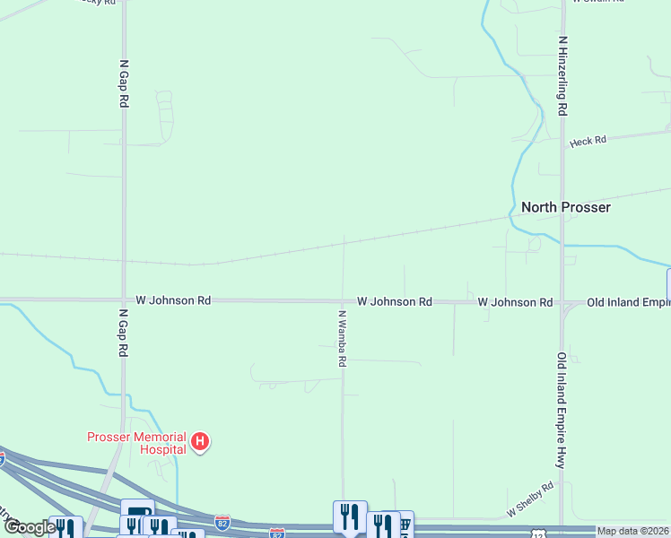 map of restaurants, bars, coffee shops, grocery stores, and more near 10002 North Wamba Road in Prosser