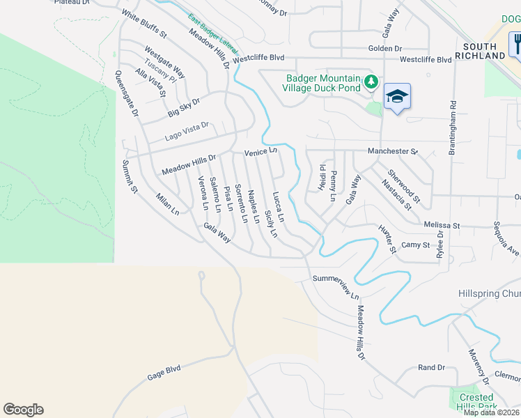 map of restaurants, bars, coffee shops, grocery stores, and more near Naples Lane in Richland