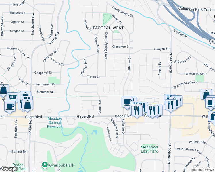 map of restaurants, bars, coffee shops, grocery stores, and more near 1690 Cactus Loop in Richland