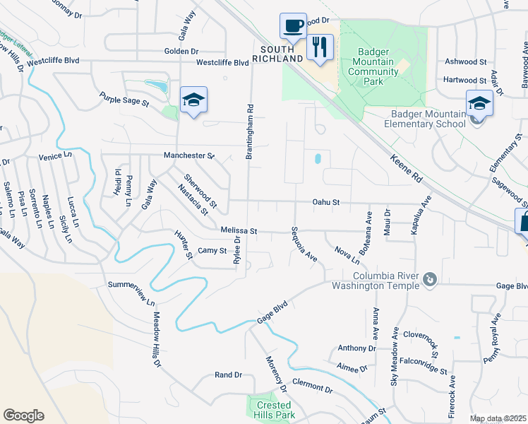 map of restaurants, bars, coffee shops, grocery stores, and more near 1797 Sycamore Court in Richland