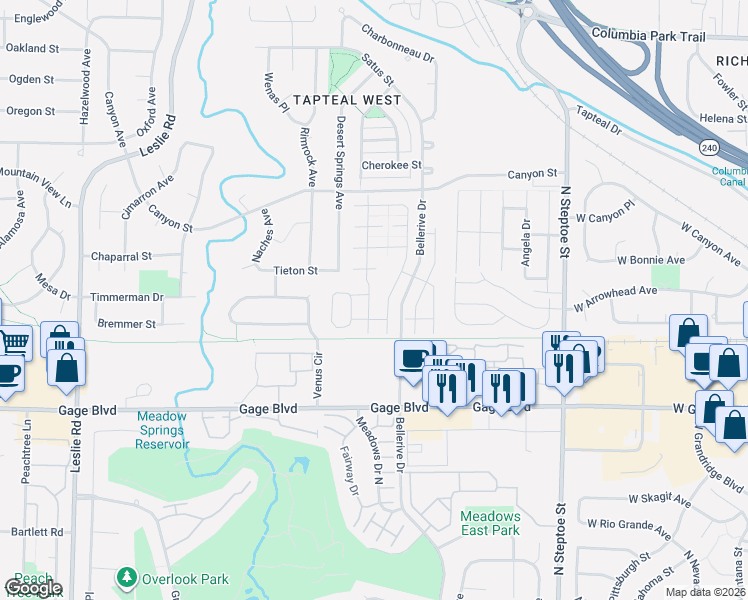 map of restaurants, bars, coffee shops, grocery stores, and more near 1642 Lantana Avenue in Richland
