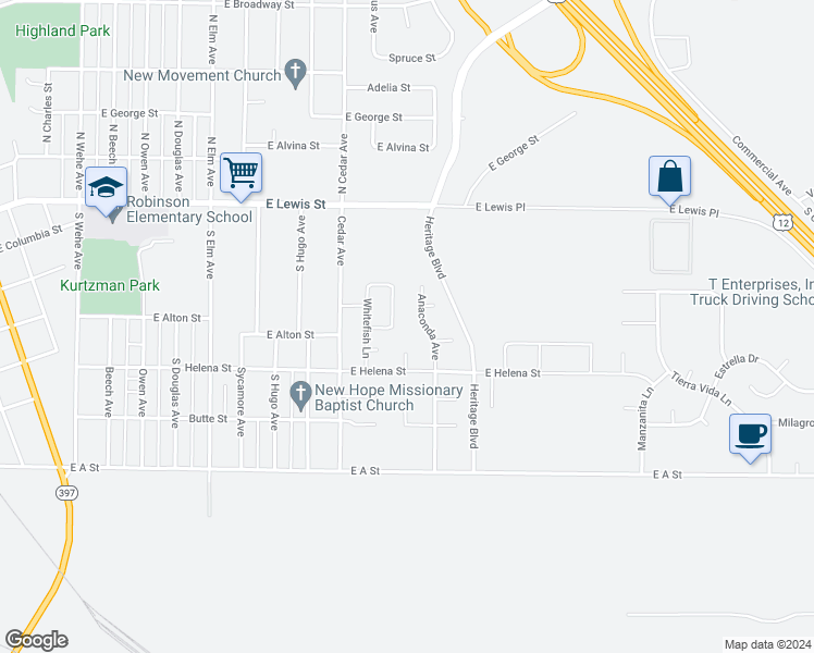 map of restaurants, bars, coffee shops, grocery stores, and more near 505 Fallon Ct in Pasco