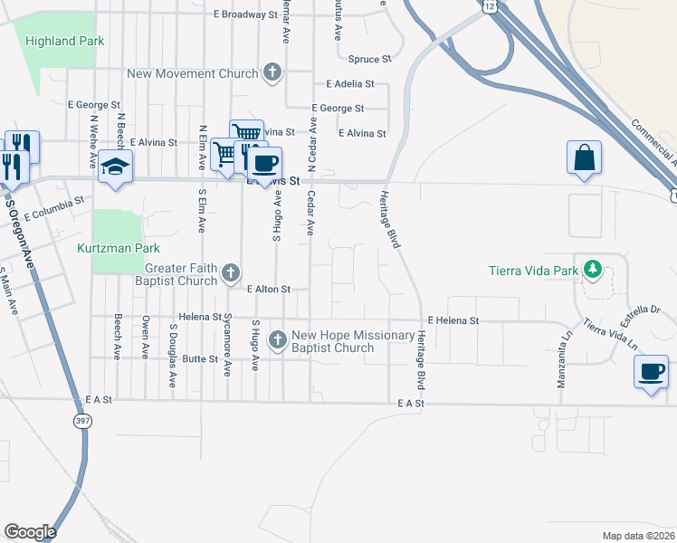 map of restaurants, bars, coffee shops, grocery stores, and more near 403 Cedar Avenue in Pasco