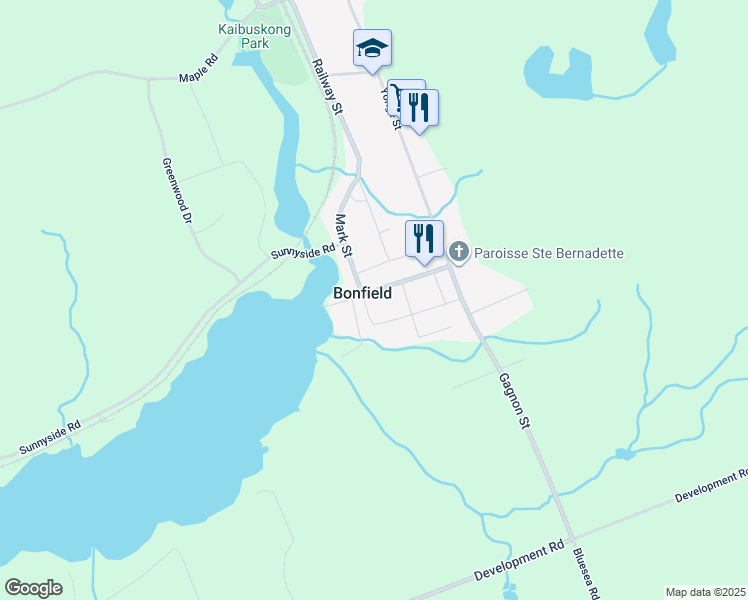 map of restaurants, bars, coffee shops, grocery stores, and more near 200 Church Street in Bonfield