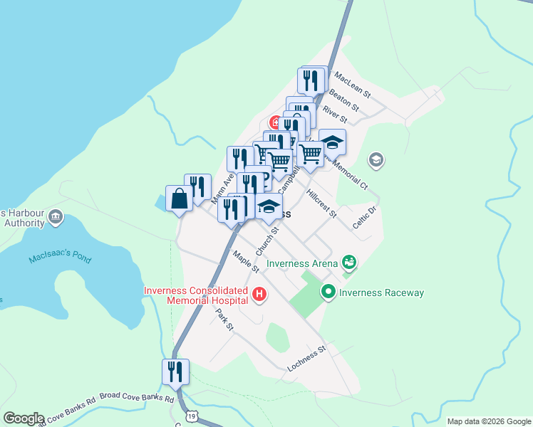 map of restaurants, bars, coffee shops, grocery stores, and more near in Inverness
