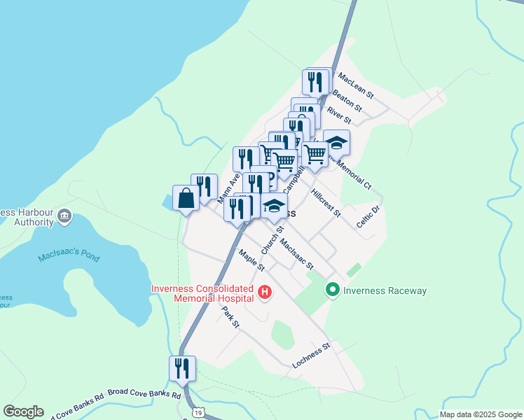 map of restaurants, bars, coffee shops, grocery stores, and more near 15832 Central Avenue in Inverness