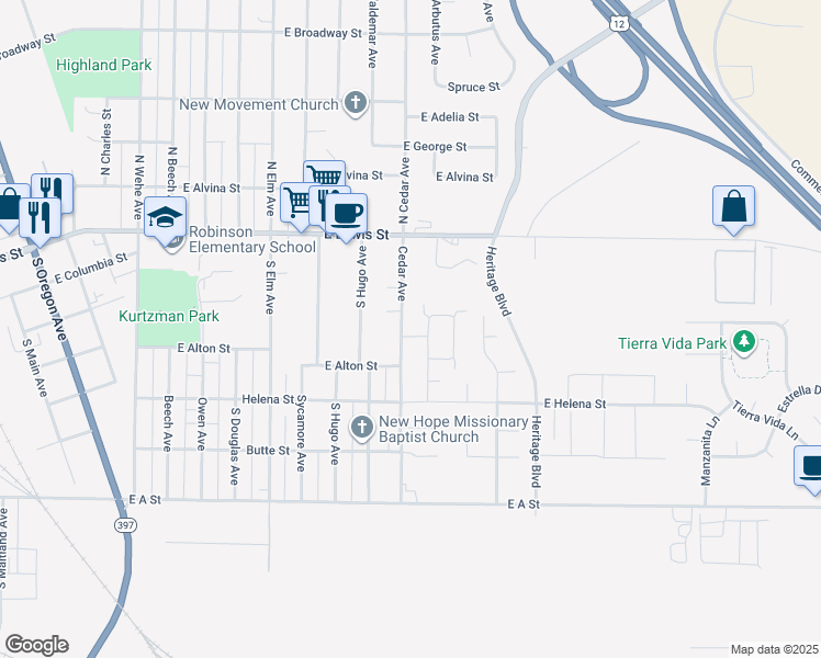 map of restaurants, bars, coffee shops, grocery stores, and more near 403 Cedar Avenue in Pasco