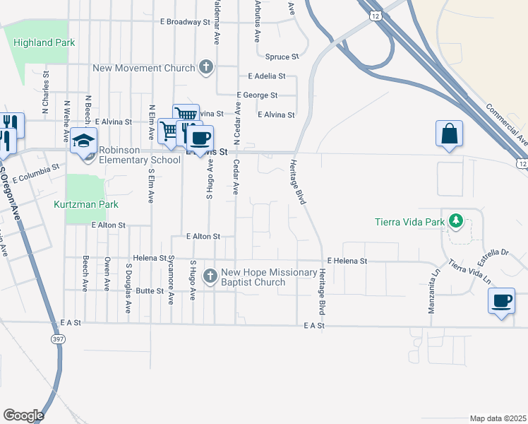 map of restaurants, bars, coffee shops, grocery stores, and more near 403 Cedar Avenue in Pasco