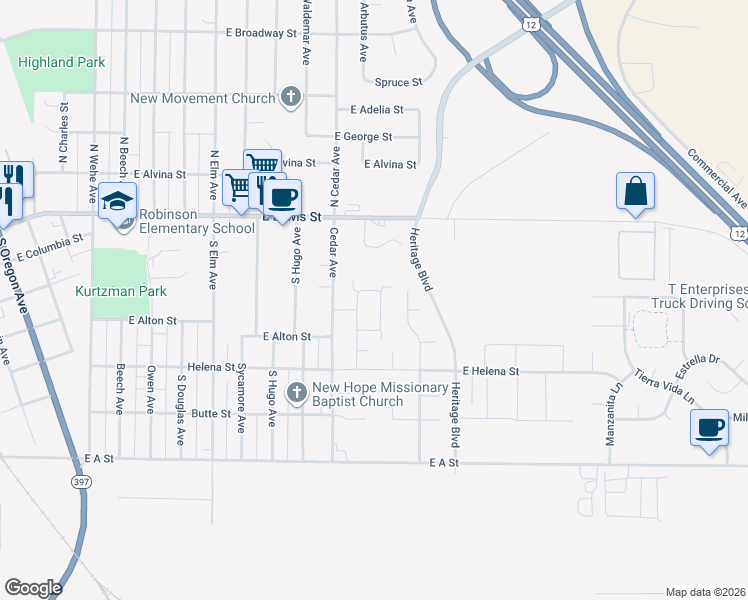 map of restaurants, bars, coffee shops, grocery stores, and more near 403 Cedar Avenue in Pasco