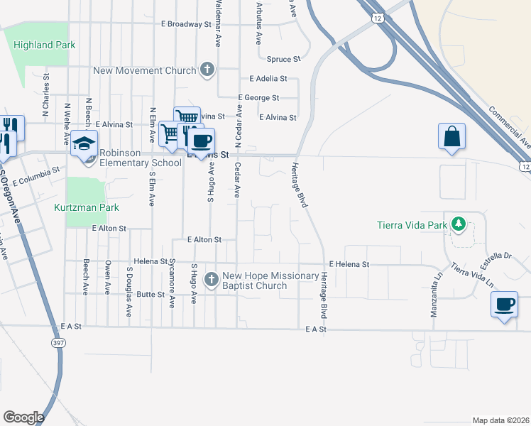 map of restaurants, bars, coffee shops, grocery stores, and more near 403 Cedar Avenue in Pasco