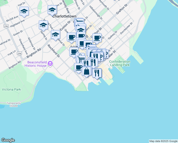 map of restaurants, bars, coffee shops, grocery stores, and more near 20 Pownal Street in Charlottetown