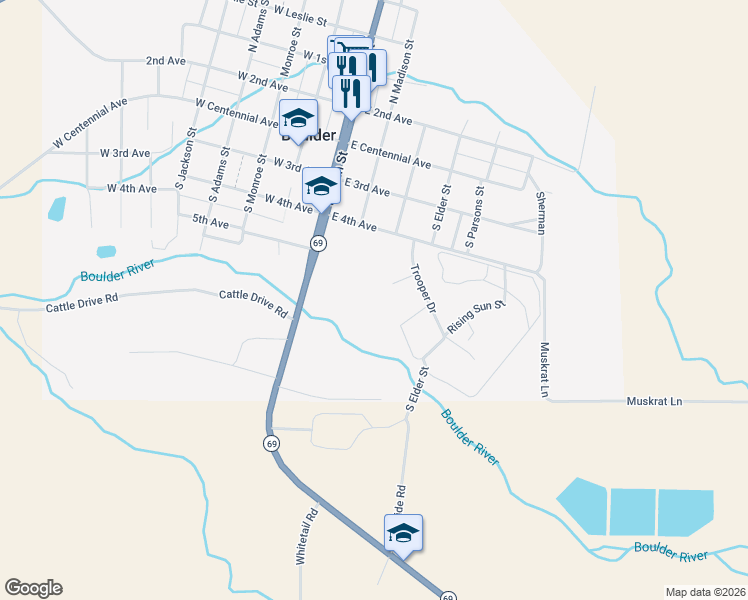 map of restaurants, bars, coffee shops, grocery stores, and more near Grizzly Drive in Boulder