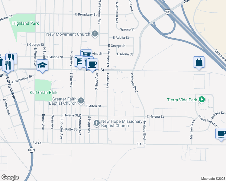 map of restaurants, bars, coffee shops, grocery stores, and more near 405 Cedar Avenue in Pasco