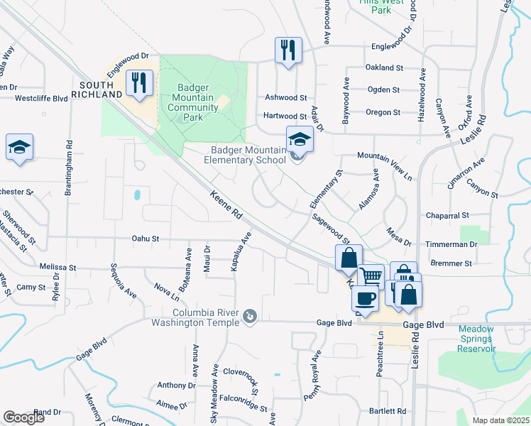 map of restaurants, bars, coffee shops, grocery stores, and more near 1716 Del Cambre Loop in Richland