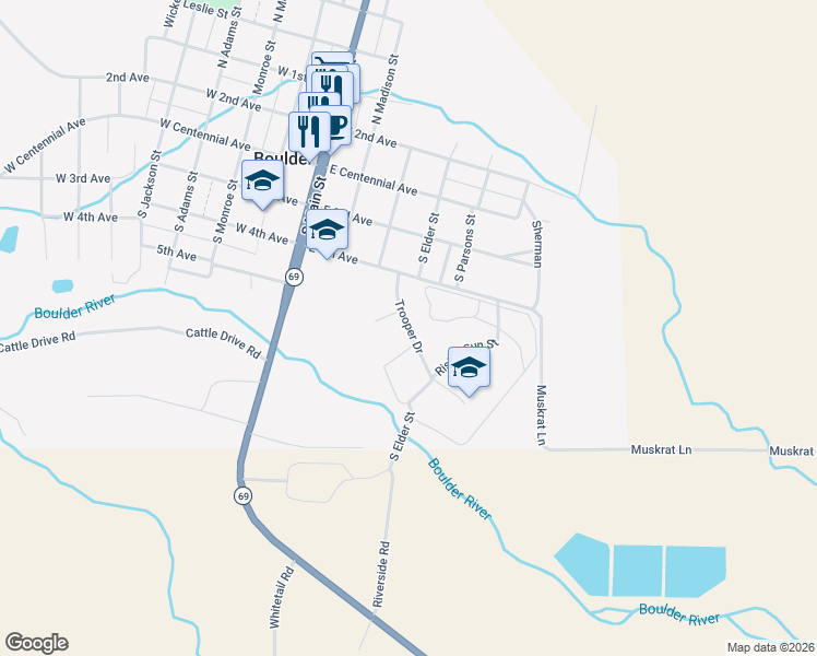 map of restaurants, bars, coffee shops, grocery stores, and more near Grizzly Drive in Boulder