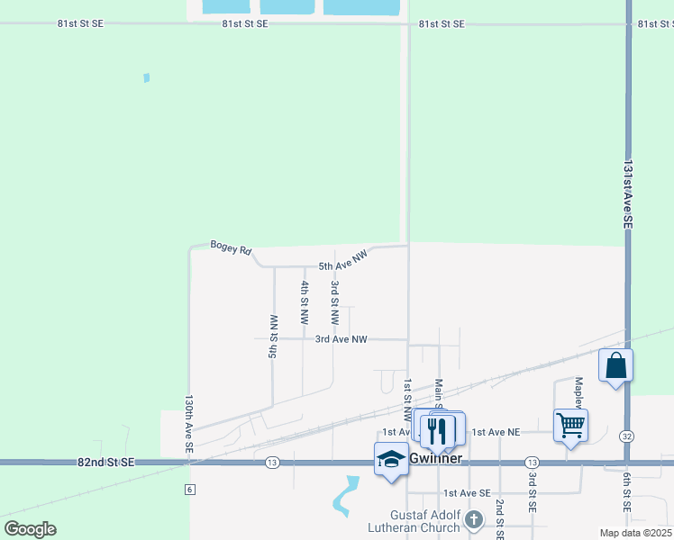 map of restaurants, bars, coffee shops, grocery stores, and more near 328 3rd Street Northwest in Gwinner