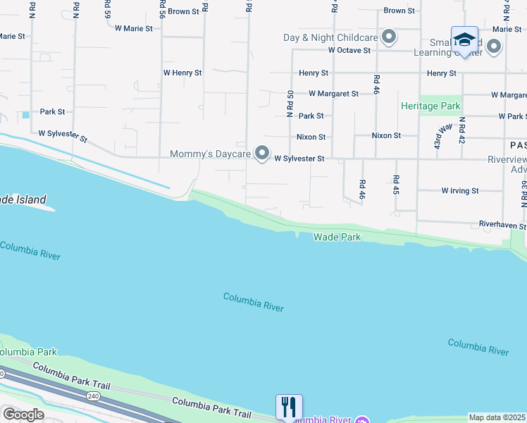 map of restaurants, bars, coffee shops, grocery stores, and more near Lentz Road in Pasco