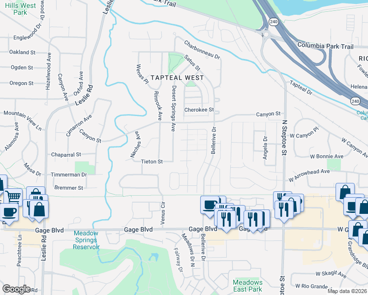 map of restaurants, bars, coffee shops, grocery stores, and more near 452 Cliffrose Place in Richland
