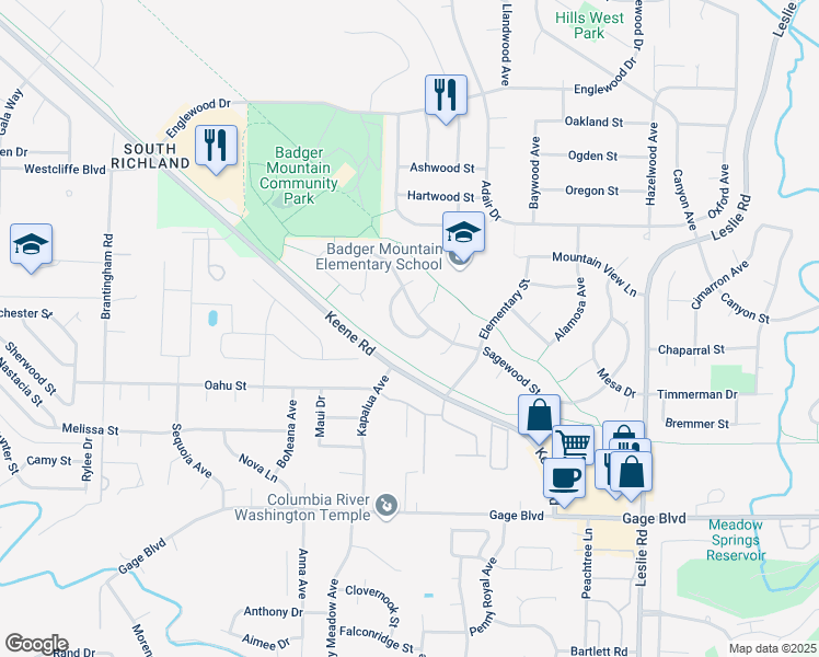 map of restaurants, bars, coffee shops, grocery stores, and more near 1716 Del Cambre Loop in Richland