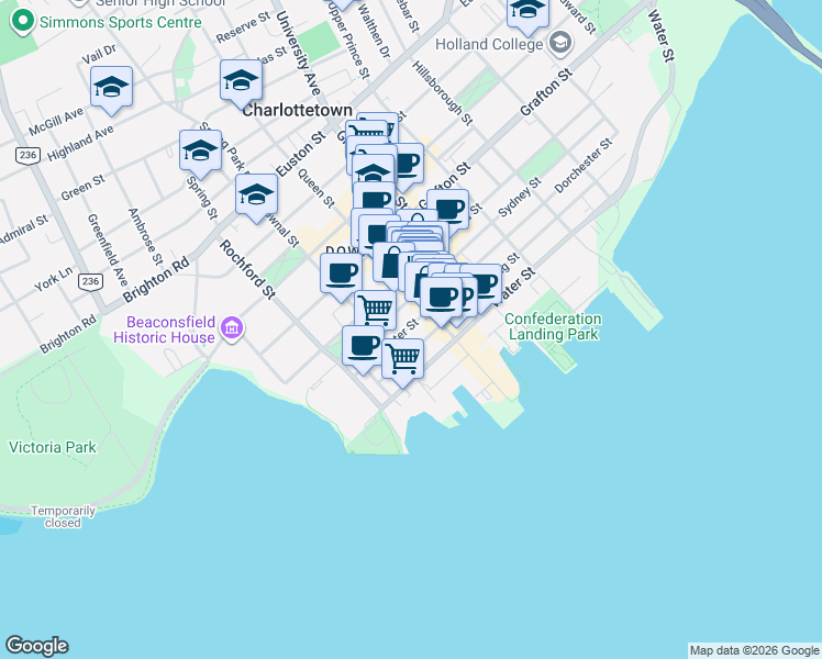 map of restaurants, bars, coffee shops, grocery stores, and more near in Charlottetown