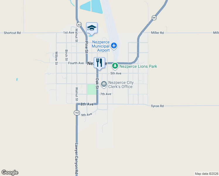 map of restaurants, bars, coffee shops, grocery stores, and more near 405 6th Avenue in Nezperce
