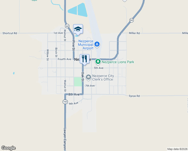 map of restaurants, bars, coffee shops, grocery stores, and more near 405 6th Avenue in Nezperce