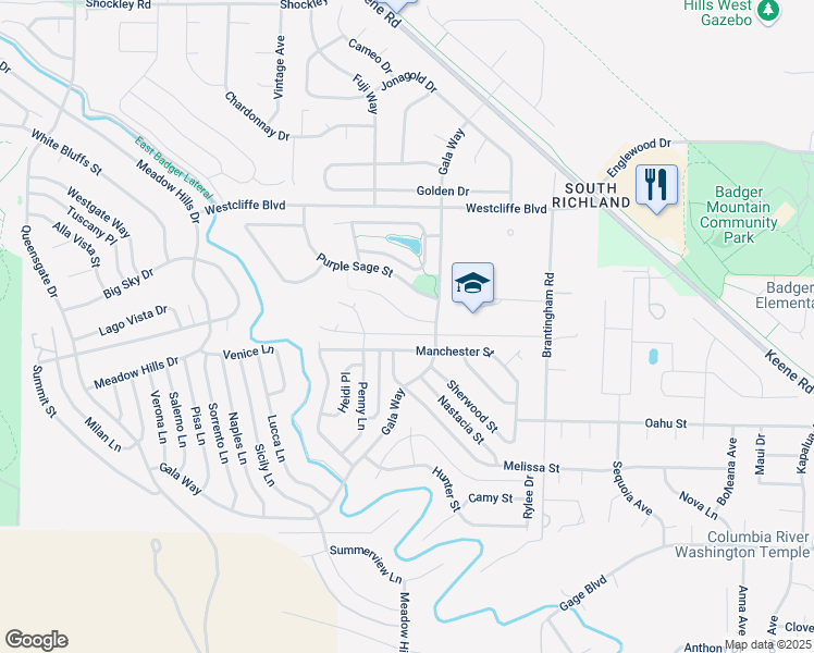 map of restaurants, bars, coffee shops, grocery stores, and more near 1580 Manchester Street in Richland