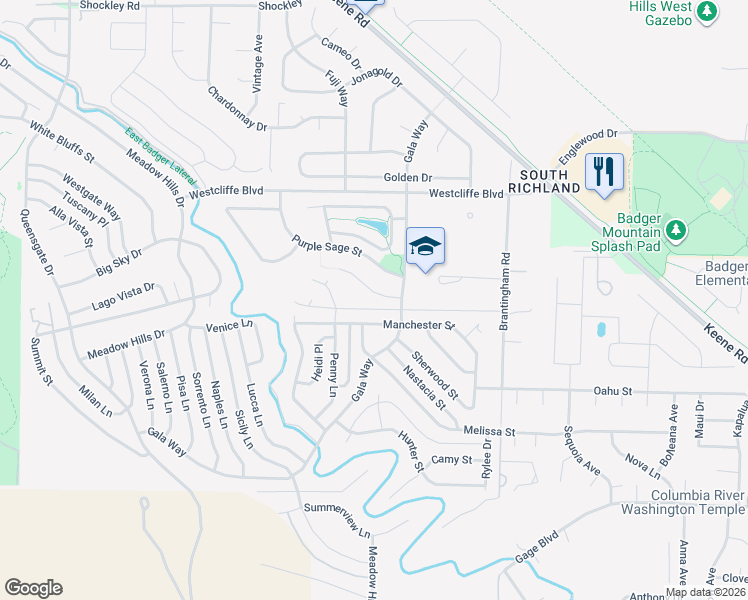 map of restaurants, bars, coffee shops, grocery stores, and more near 1580 Manchester Street in Richland