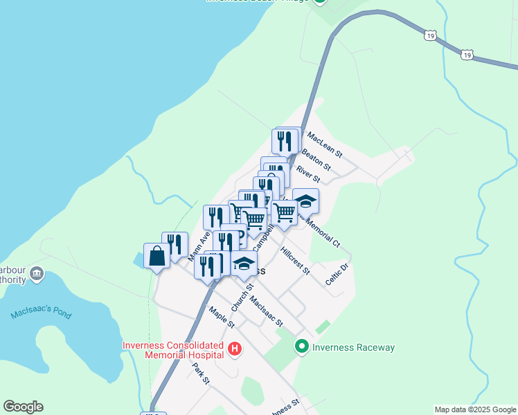 map of restaurants, bars, coffee shops, grocery stores, and more near 15885 Central Avenue in Mabou