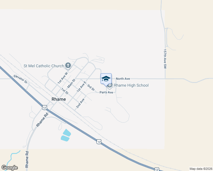 map of restaurants, bars, coffee shops, grocery stores, and more near 302 4th Avenue East in Rhame