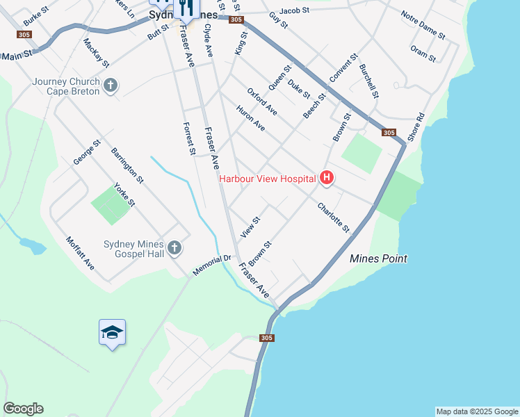 map of restaurants, bars, coffee shops, grocery stores, and more near 13 View Street in Sydney Mines