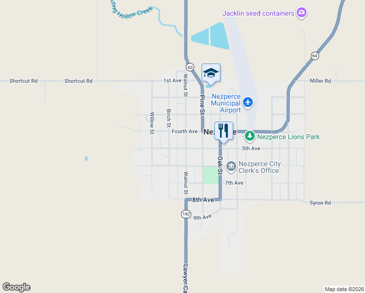 map of restaurants, bars, coffee shops, grocery stores, and more near 402 Walnut Street in Nezperce