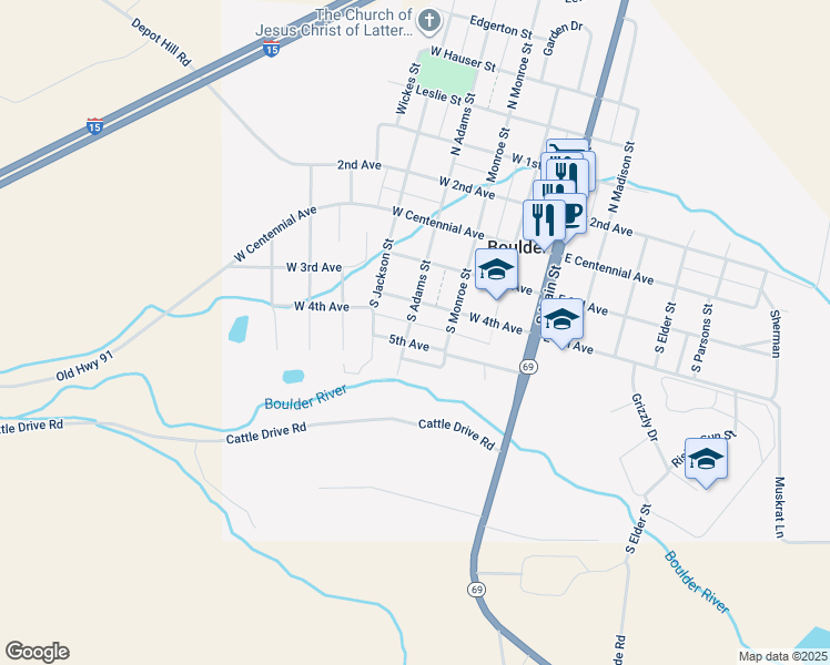 map of restaurants, bars, coffee shops, grocery stores, and more near 358-398 S Adams St in Boulder