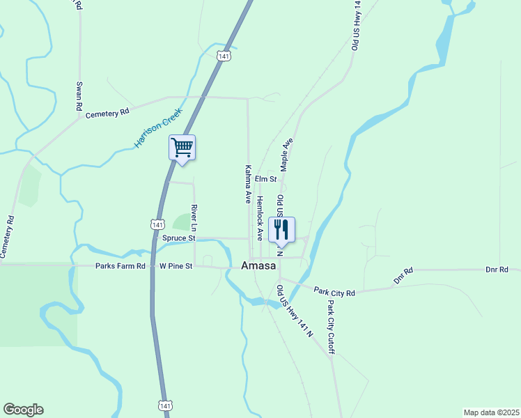 map of restaurants, bars, coffee shops, grocery stores, and more near 318 Hemlock Avenue in Crystal Falls