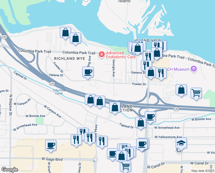 map of restaurants, bars, coffee shops, grocery stores, and more near 1542-1552 Georgia Ave in Richland