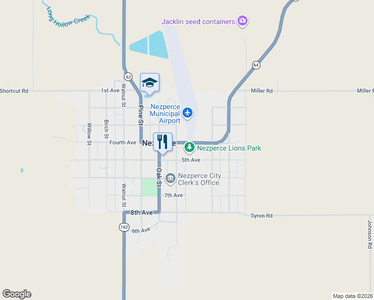 map of restaurants, bars, coffee shops, grocery stores, and more near 412 Fourth Avenue in Nezperce