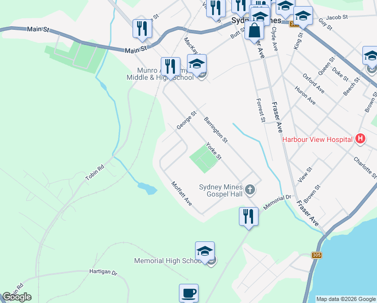 map of restaurants, bars, coffee shops, grocery stores, and more near 17 Macdonald Crescent in Sydney Mines