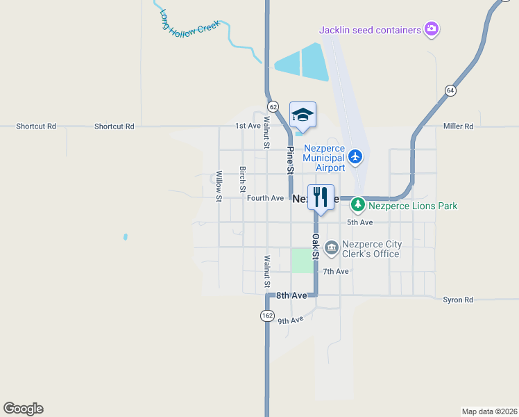 map of restaurants, bars, coffee shops, grocery stores, and more near 402 Walnut Street in Nezperce