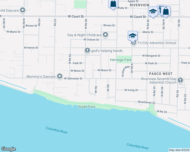 map of restaurants, bars, coffee shops, grocery stores, and more near 4617 West Sylvester Street in Pasco