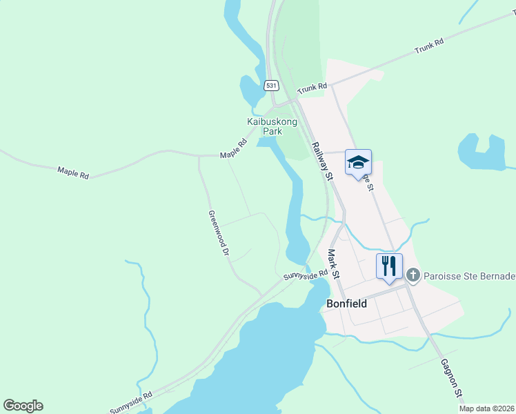 map of restaurants, bars, coffee shops, grocery stores, and more near 119 Hillside Avenue in Bonfield